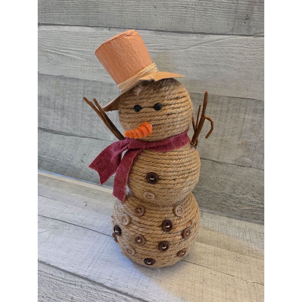 Grassland RoadsTwine Snowman Decor With Button Accents Felt Scarf & Paper Hat